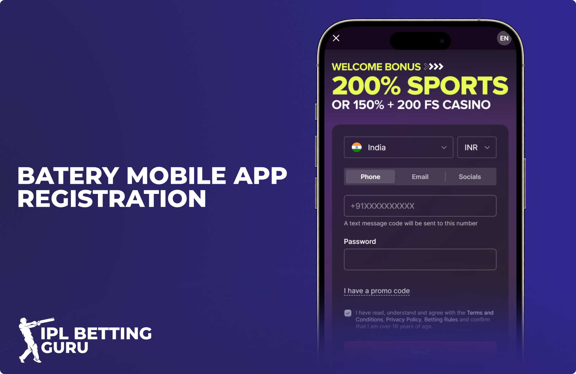 Sign up for the Batery app and start betting now