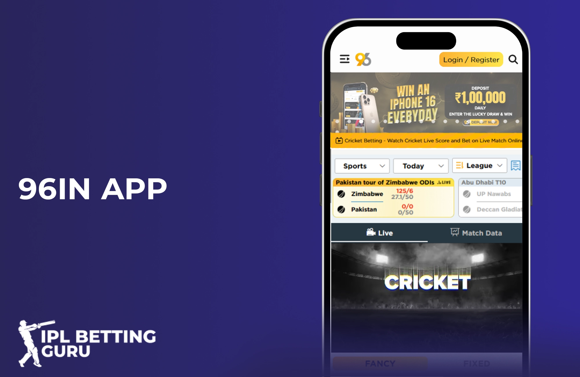 96in mobile application for bets on the go